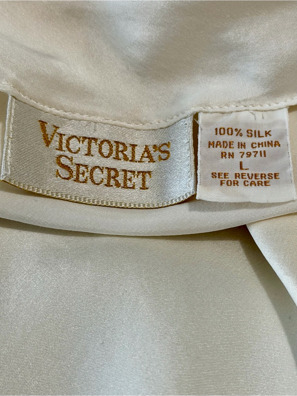 Victoria’s Secret Vintage Gold Label 100% Silk Ivory Slip Dress Sz Large - Picture 7 of 8